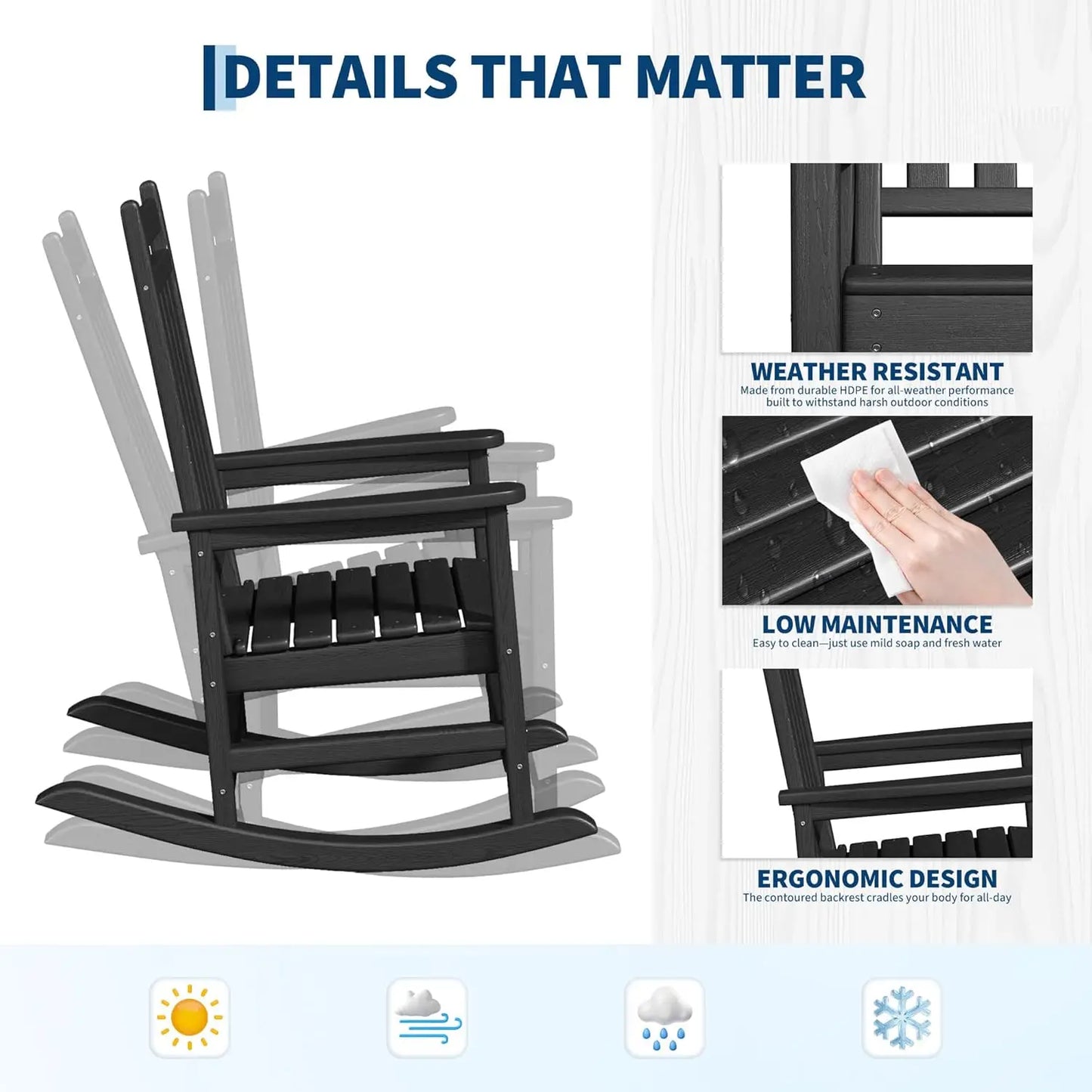 HDPE High Back Rocking Chair Set With Side Table Patio