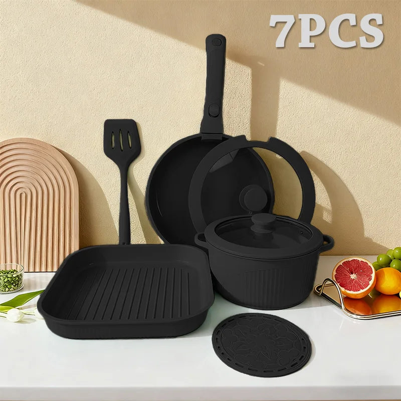 Nonstick Pots And Pans Set With Detachable Handle For Induction