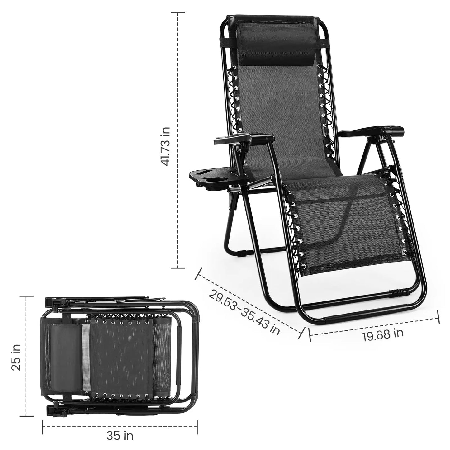 JHK Zero Gravity Portable Recliner With Cup Holders