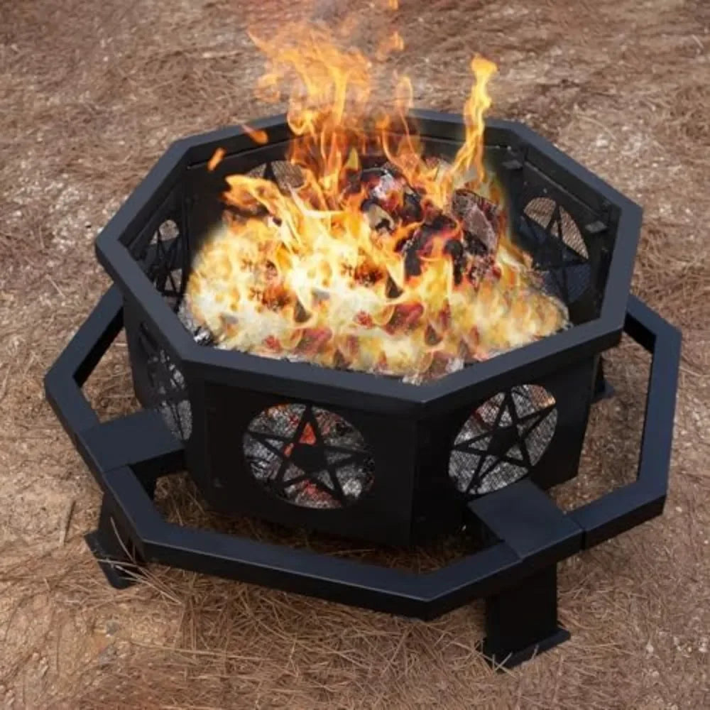 Octagonal Wood Burning Fire Pit For Patio And Outdoor Gatherings