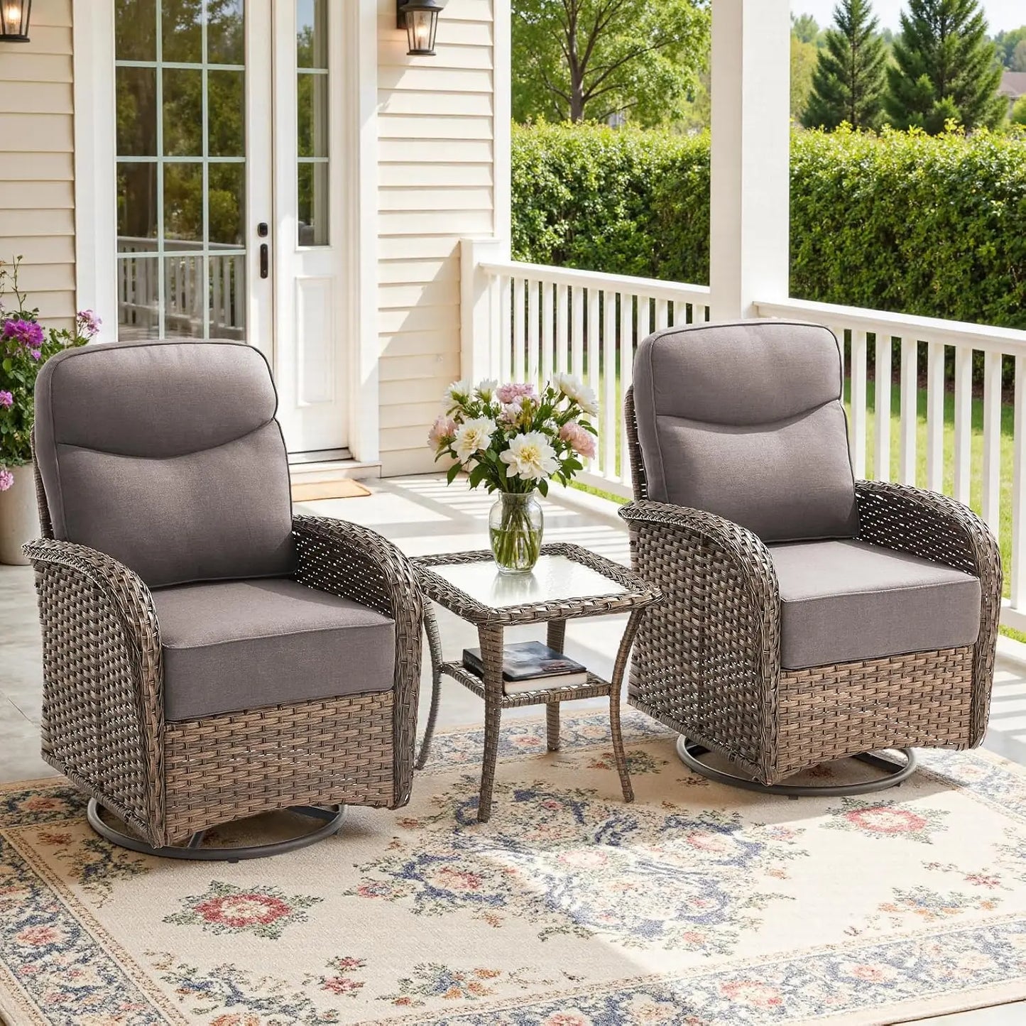 Luxury Patio Conversation Set With High Back Swivel Cushioned Chairs