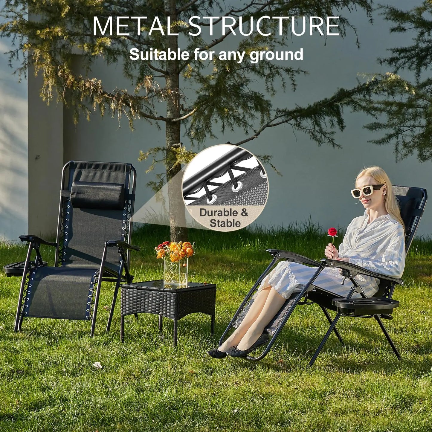 JHK Zero Gravity Portable Recliner With Cup Holders