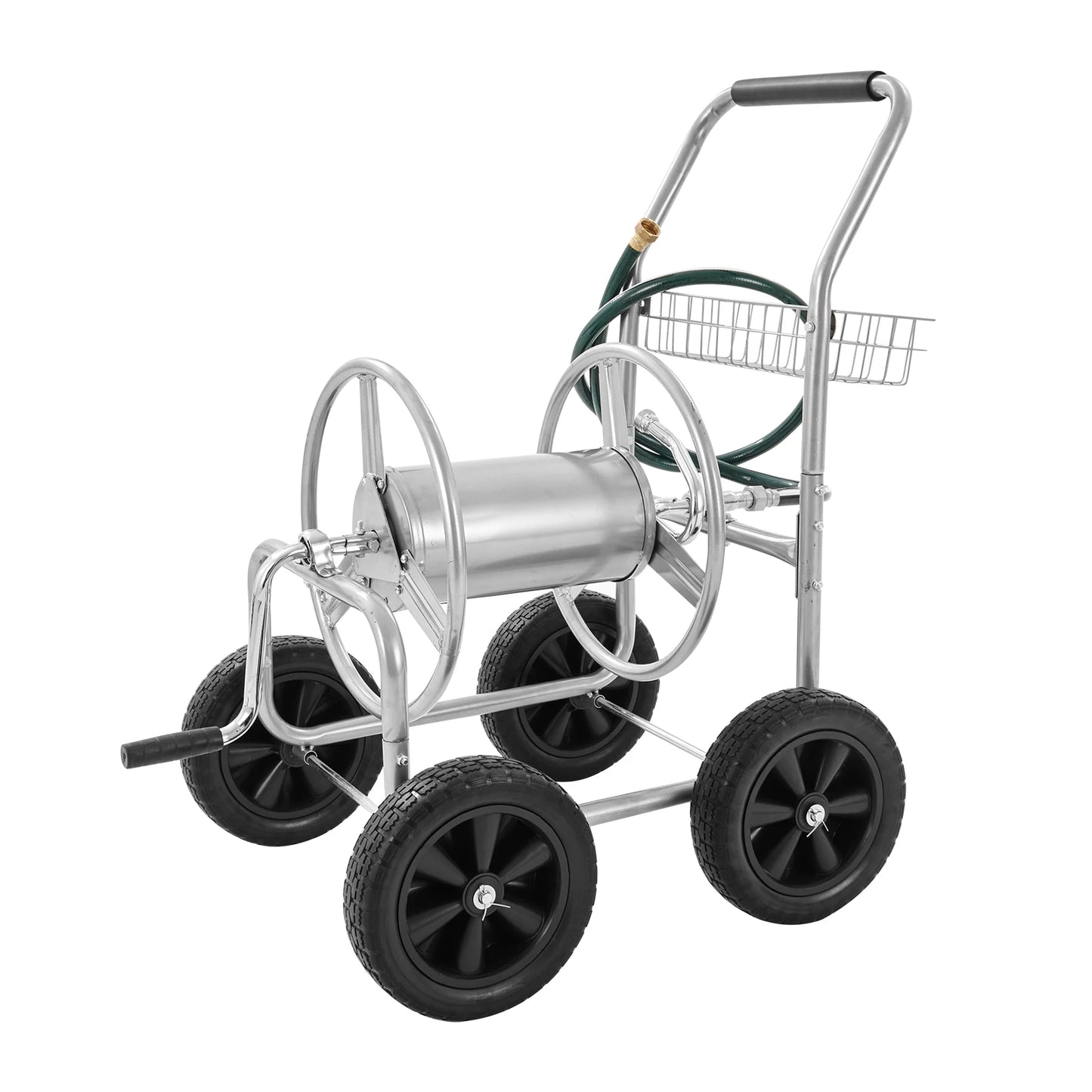 SucceBuy Heavy Duty Hose Reel Cart With Basket Garden Watering