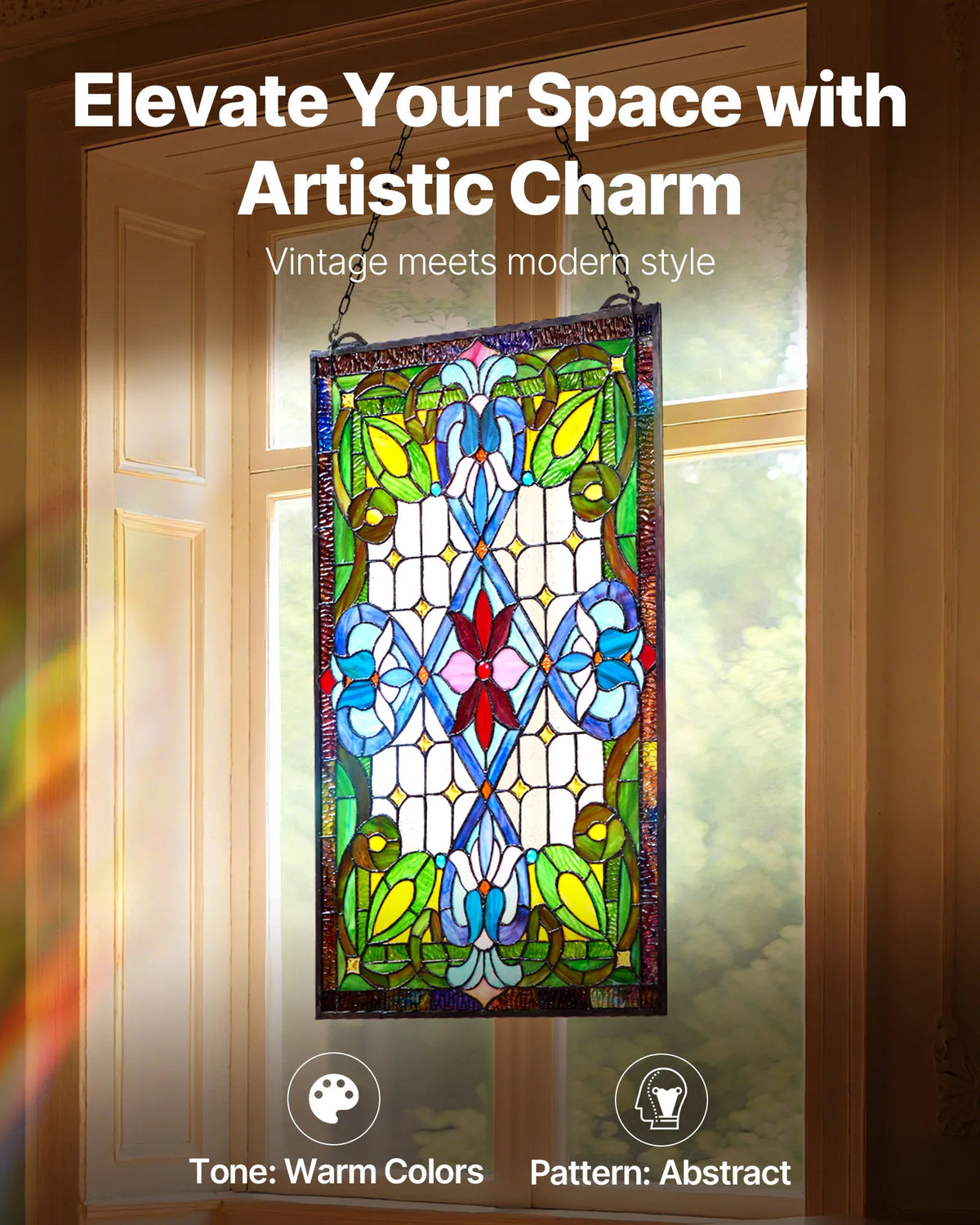 SucceBuy Tiffany Style Stained Glass Hanging Window Panel Home Decor