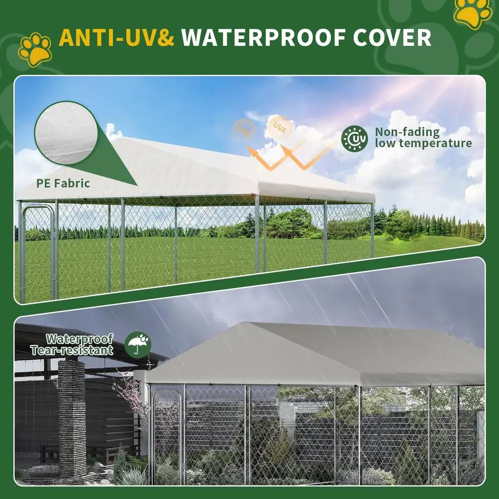 Heavy Duty Outdoor Dog Kennel With UV Roof And Double Locks