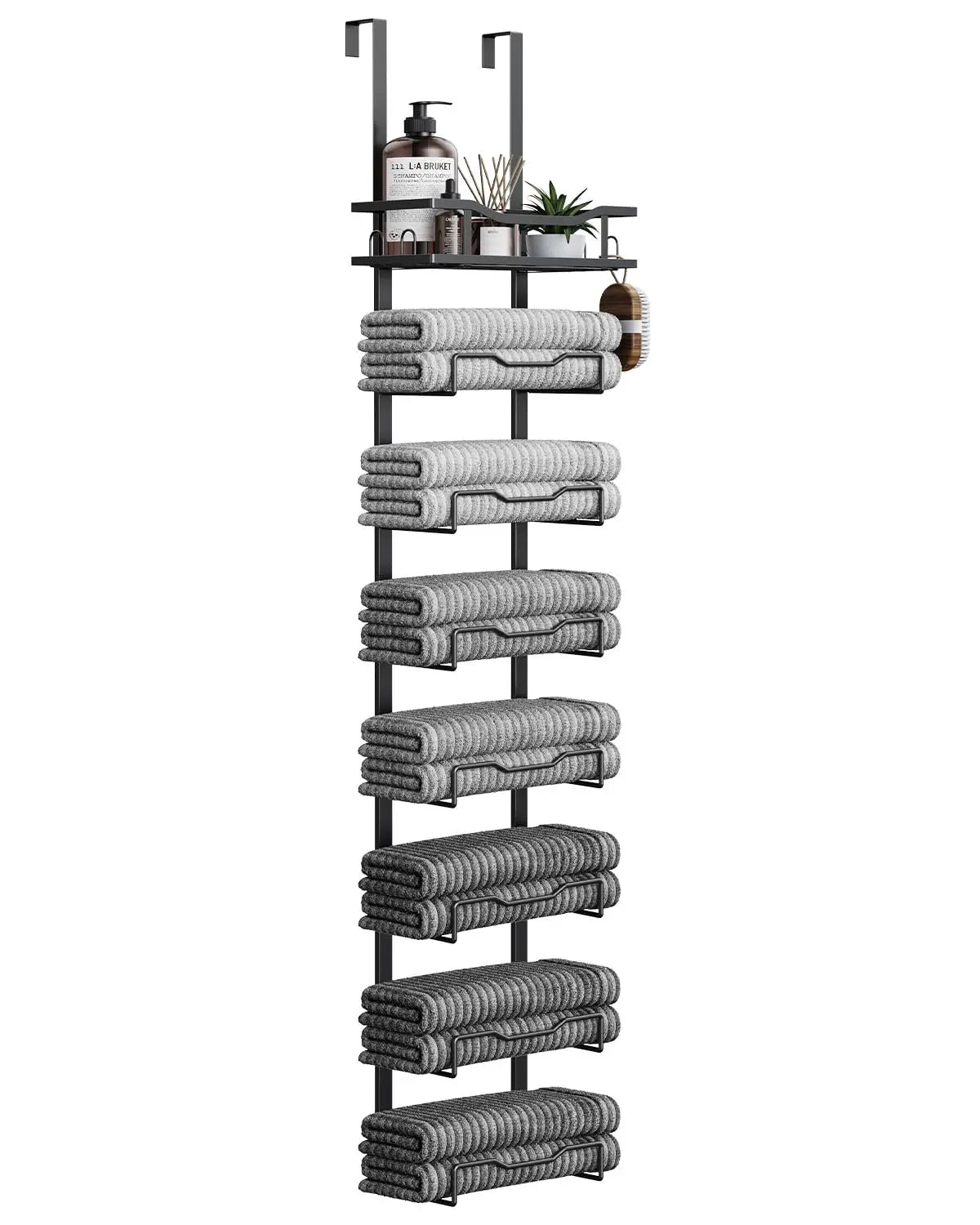 XIUWO 6-Tier No Drill Over The Door Hanging Towel Rack