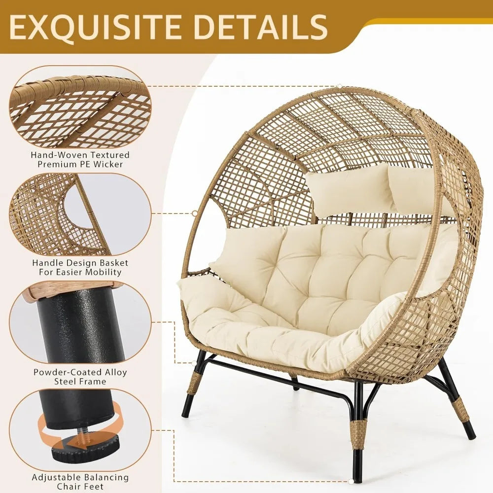 Double Egg Chair Indoor Outdoor Wicker Two Person Loveseat