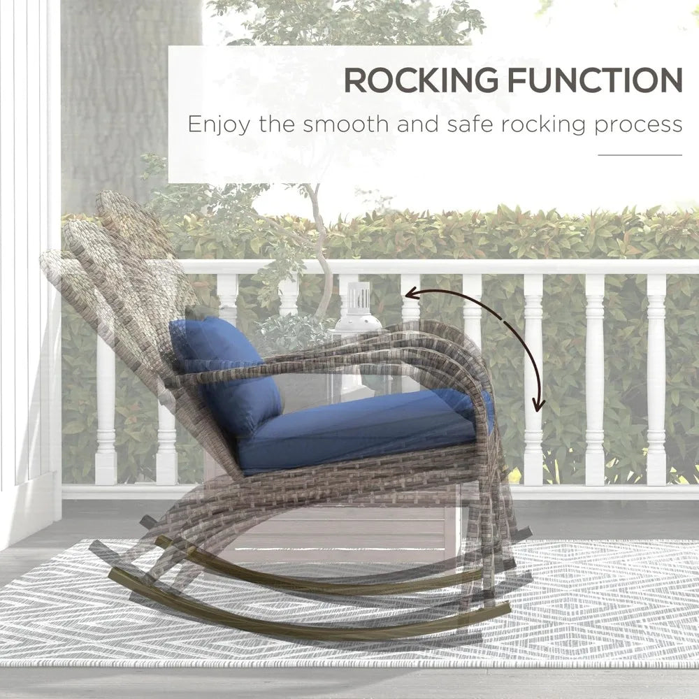 Outdoor Wicker Adirondack Rocking Chair With Cushion And Pillow