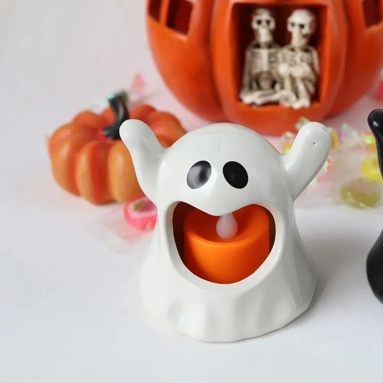 DIAMRI Glowing Ghost Candle Holder Battery Powered Halloween Decor