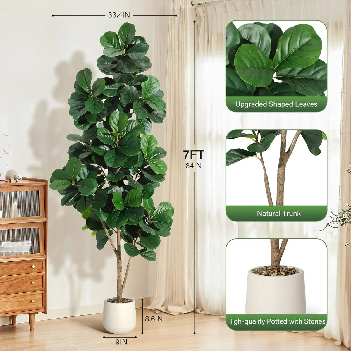 HiMiss Artificial Fiddle Leaf Fig Floor Tree With Planter