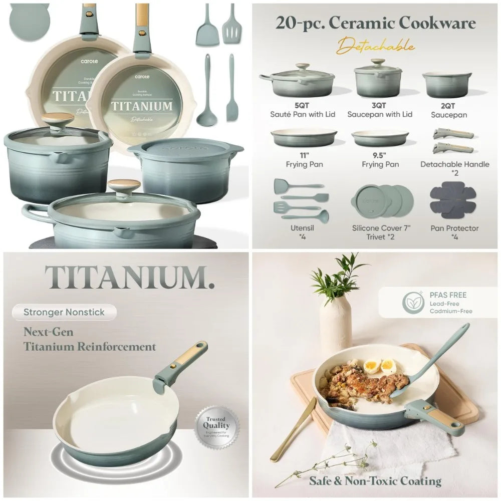 Nuanyao Titanium Nonstick Cookware Set With Detachable Handles