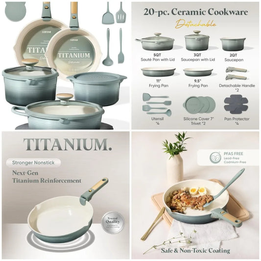 Nuanyao Titanium Nonstick Cookware Set With Detachable Handles