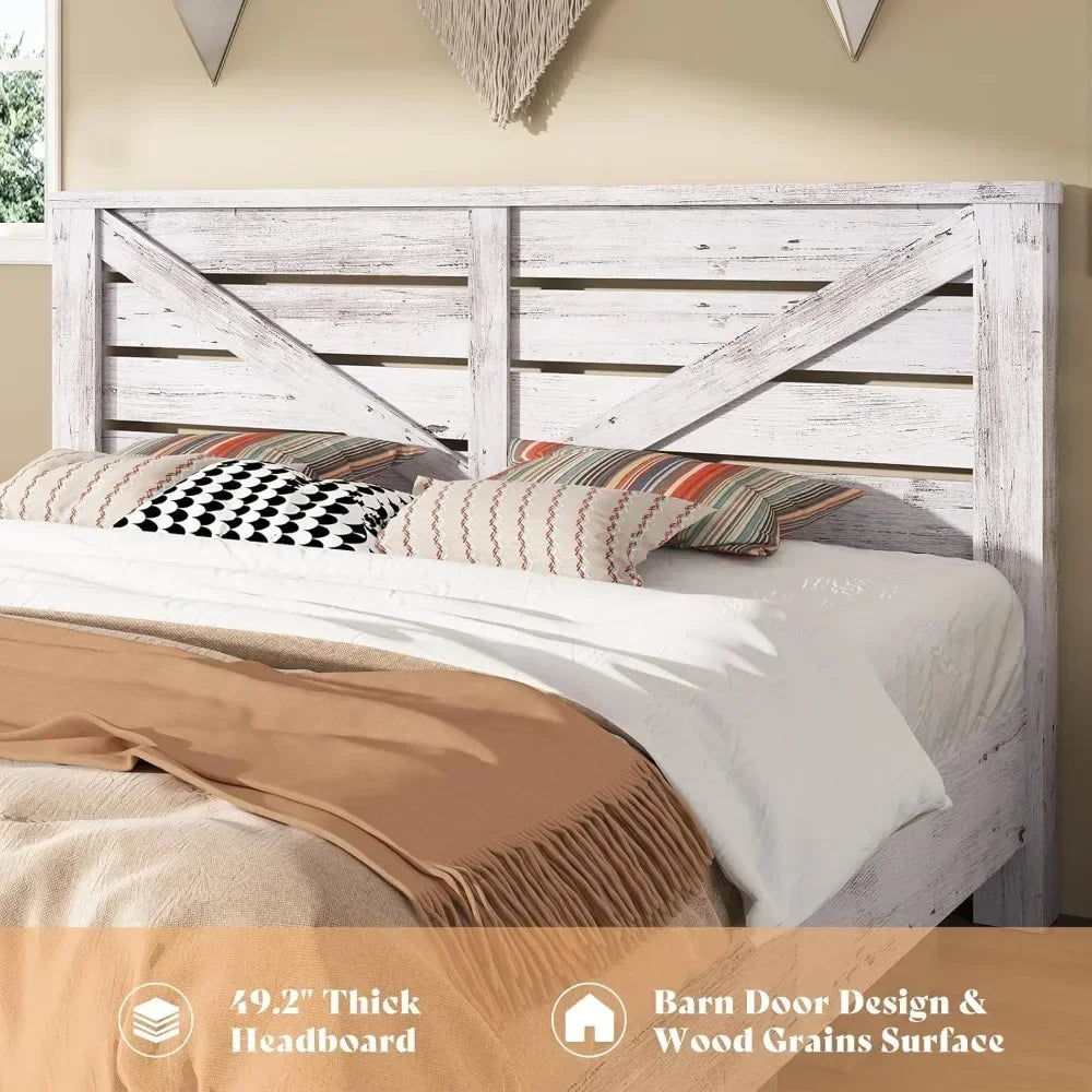 Farmhouse Bed Frame With Barn Door Headboard And Wood Slats