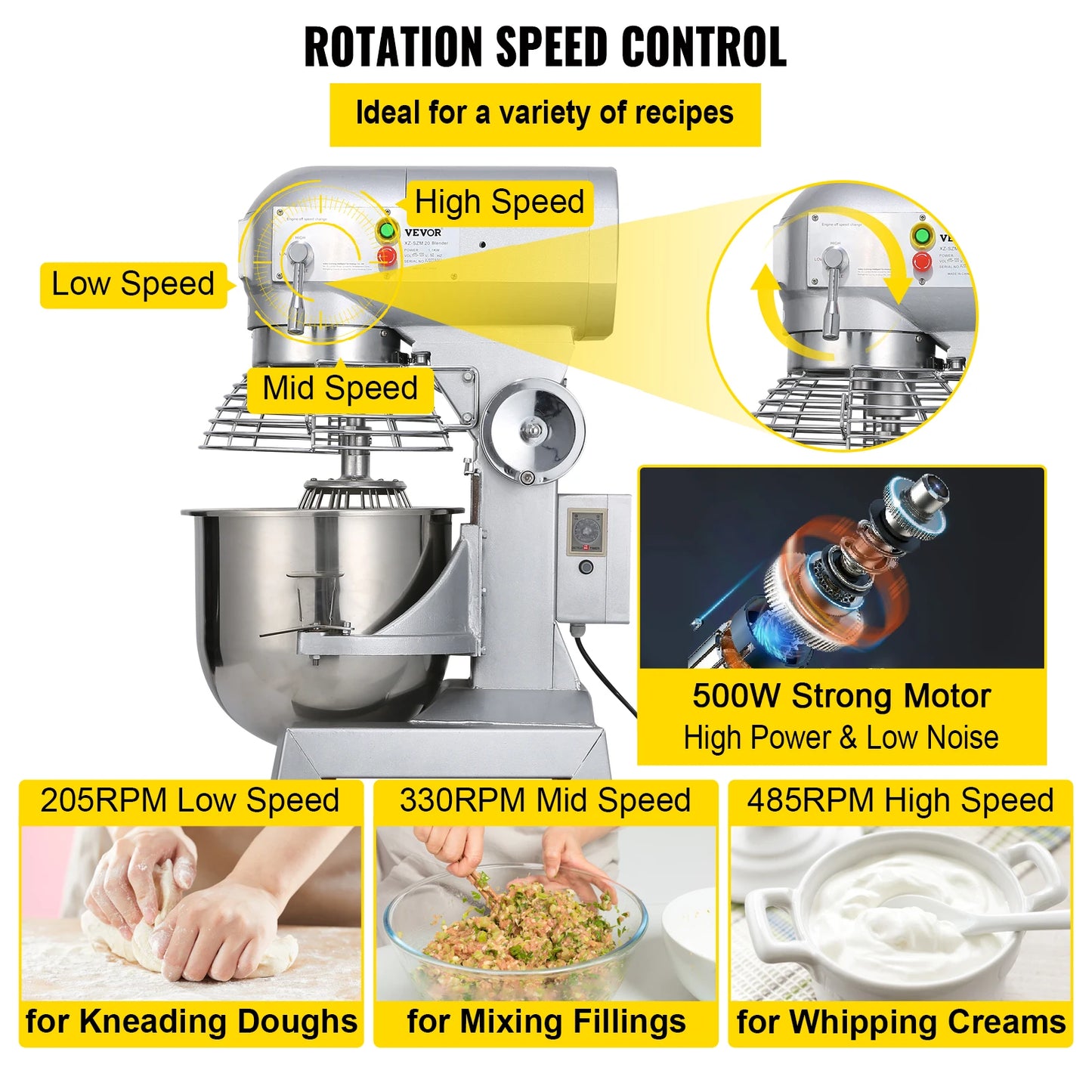 SucceBuy 450W 3 Speed Commercial Food Mixer Heavy Duty Stainless Steel Whisk