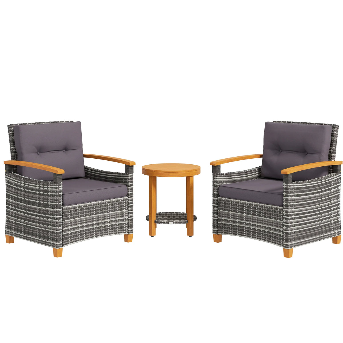 Outsunny Wicker Outdoor Patio Bistro Set With Cozy Garden Cushions