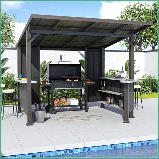 Hardtop Grill Gazebo Outdoor BBQ Shelter With Storage Shelves