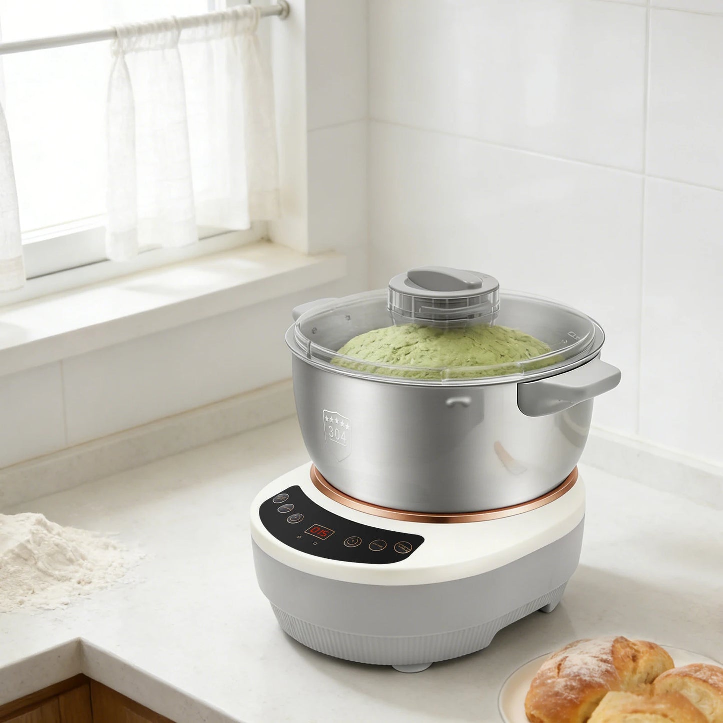 Dough Kneading Machine Stainless Steel Stand Mixer With Timer Auto Off