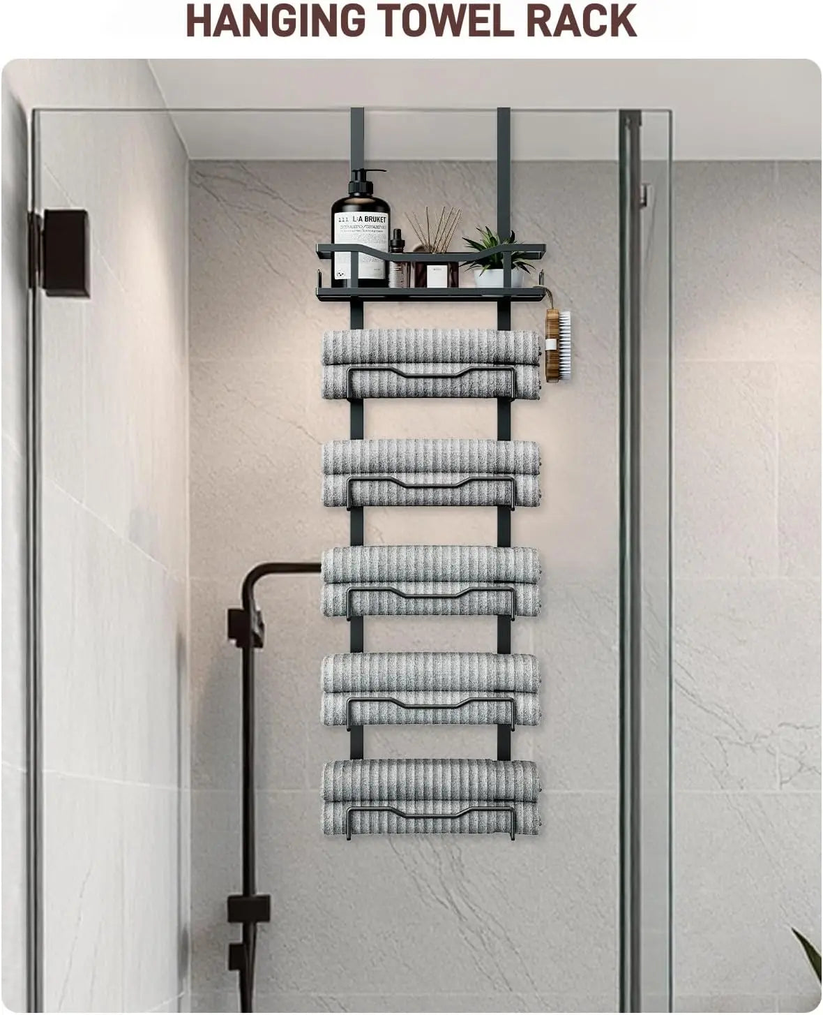 XIUWO 6-Tier No Drill Over The Door Hanging Towel Rack