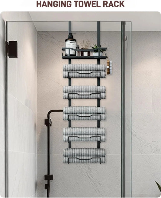 XIUWO 6-Tier No Drill Over The Door Hanging Towel Rack