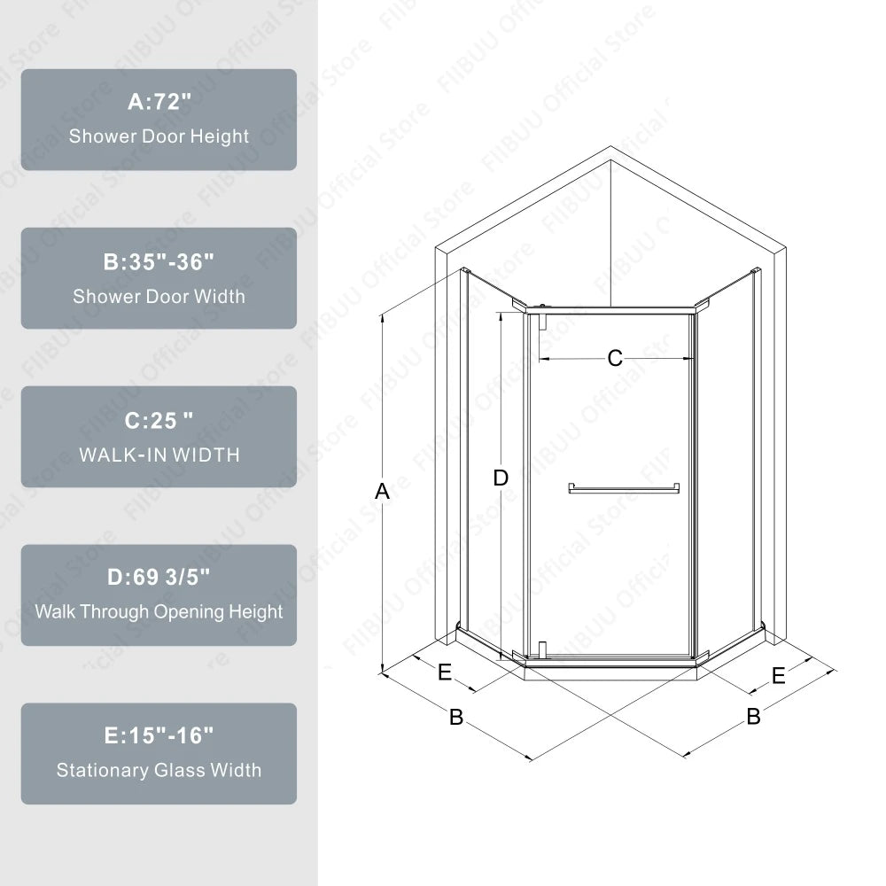 Slofy Neo Angle Frameless Shower Door With Tempered Glass Pivot Door