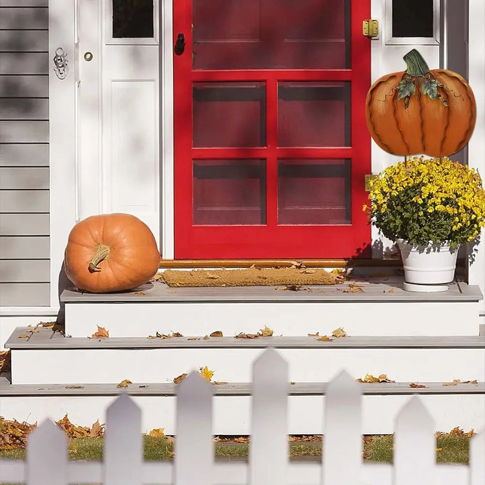 UKMJ Metal Pumpkin Garden Stakes Set For Autumn Halloween Decor