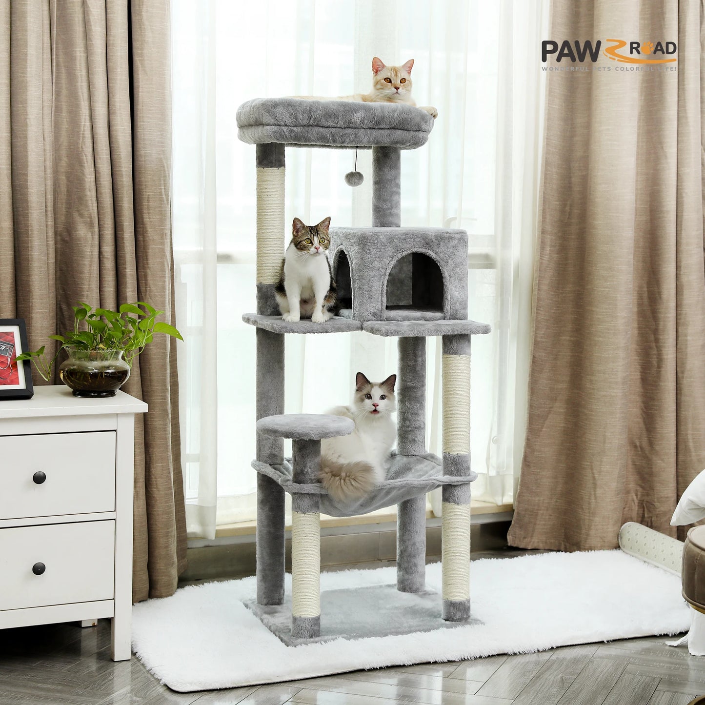 PAWZ Road Indoor Cat Tree With Hammock And Sisal Posts