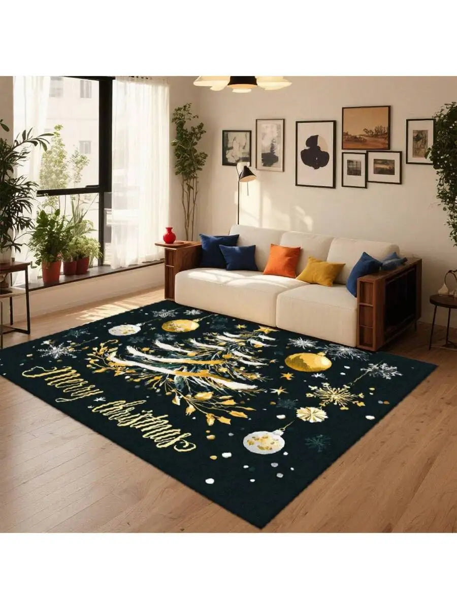 Christmas Golden Tree Pattern Area Rug For Living Room Decoration