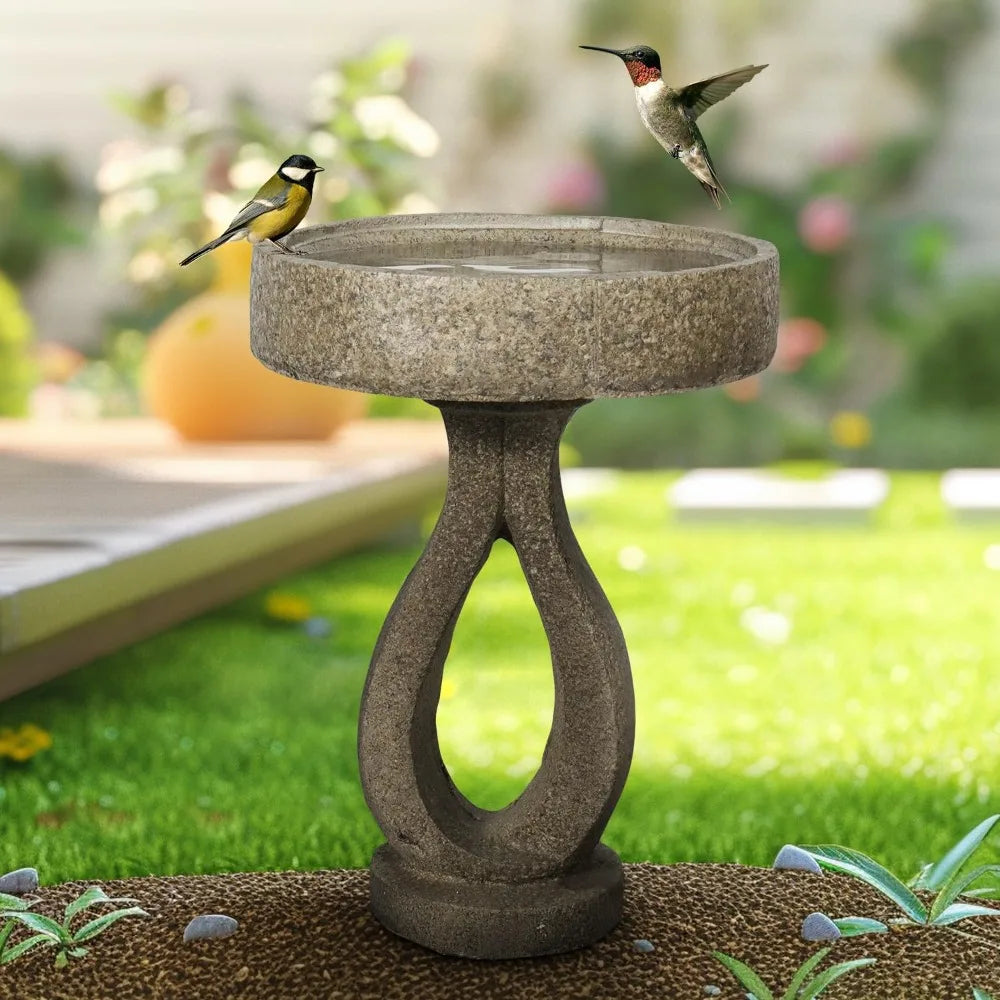 Concrete Modern Bird Bath With Geometric Pedestal For Garden