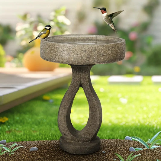 Concrete Modern Bird Bath With Geometric Pedestal For Garden
