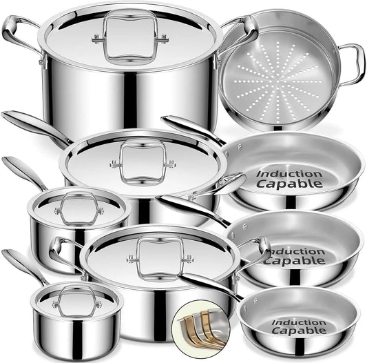 Stainless Steel Cookware Set Induction Compatible Oven Safe