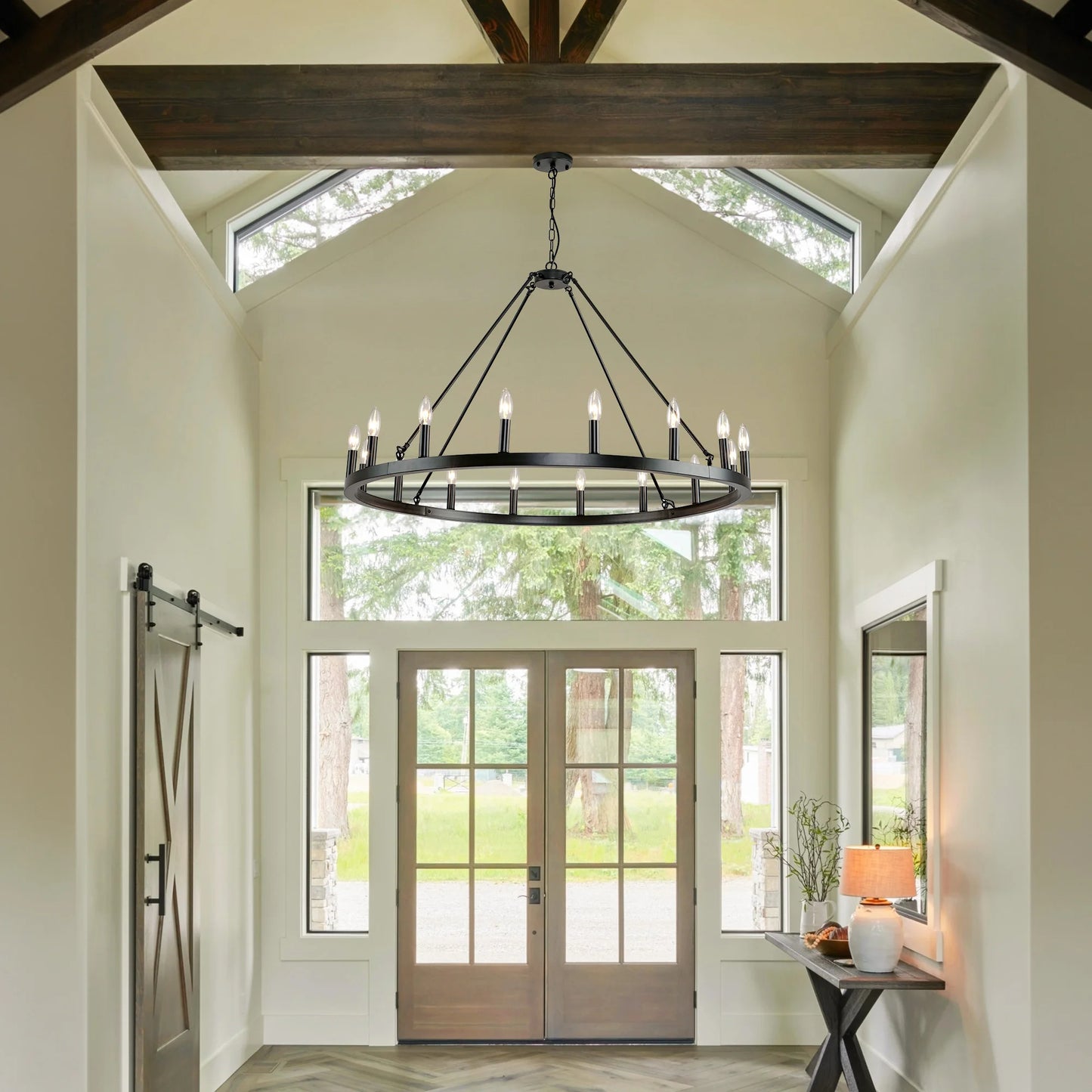 LovingC Wagon Wheel Chandelier Modern Rustic Pendant Light UL Listed