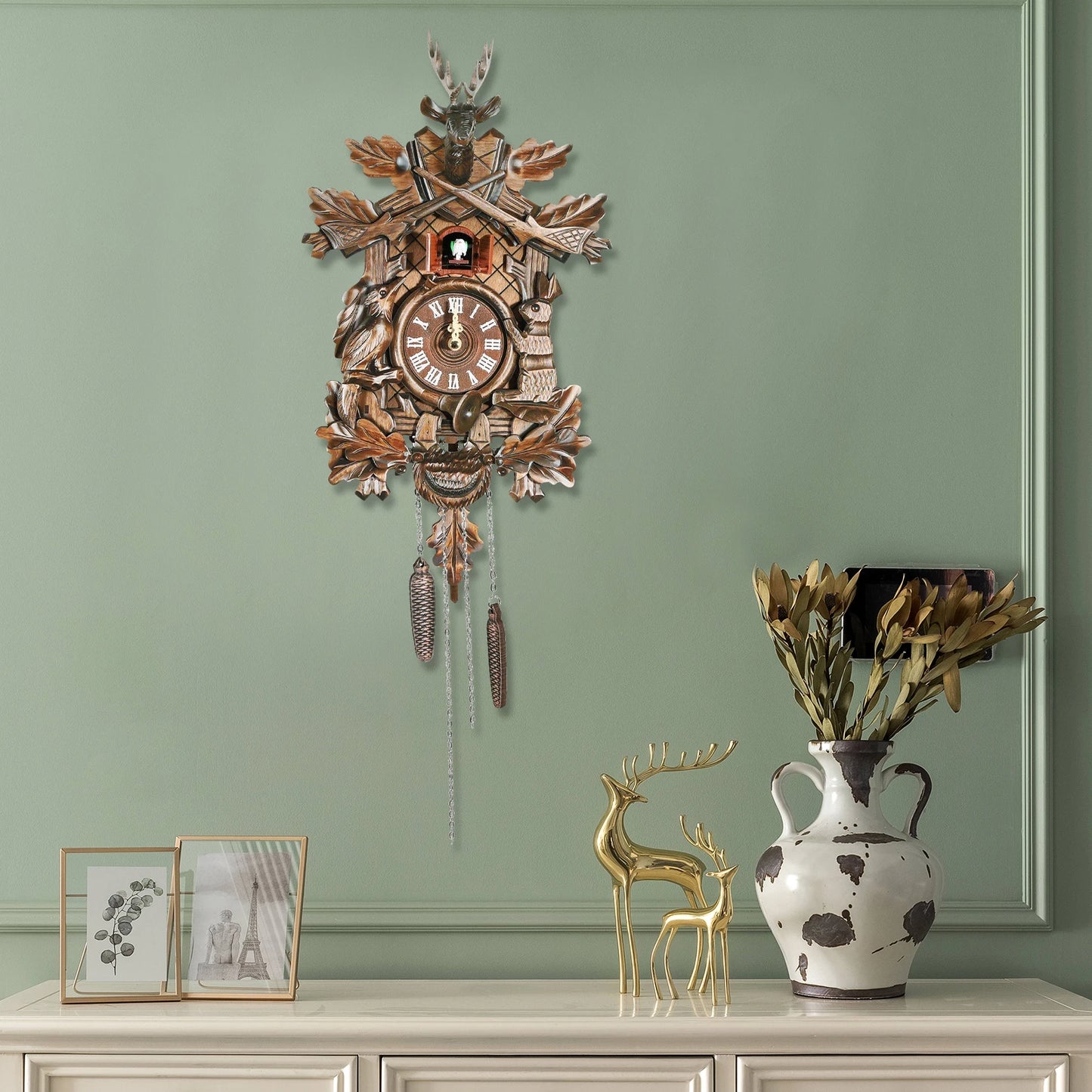 NONED Forest Nordic Cuckoo Wall Clock Wooden Retro Design