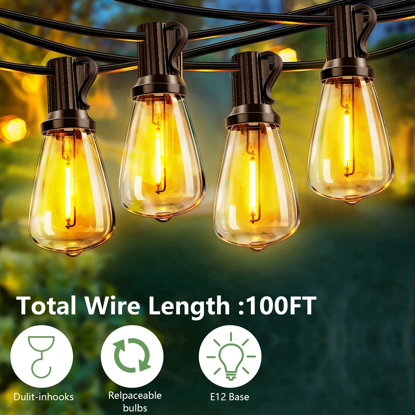 ARLGSITE Solar Outdoor String Lights IP65 Waterproof With Remote Dimming