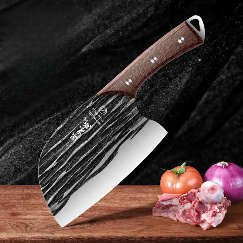 Hand Forged Hardwood Handle Cleaver Set Stainless Steel Meat Knives