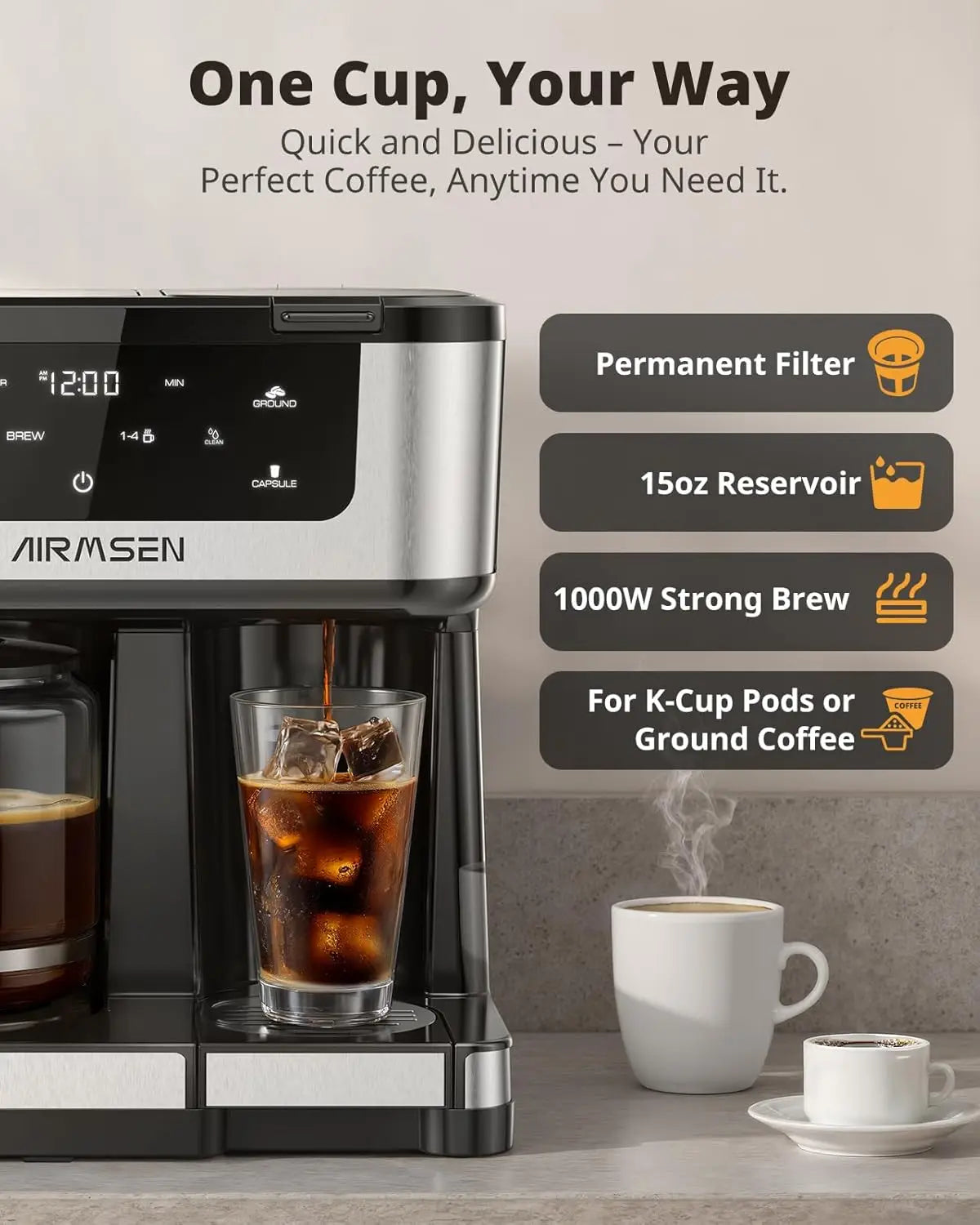 Programmable Dual Coffee Maker With Single Serve K Cup 1000W