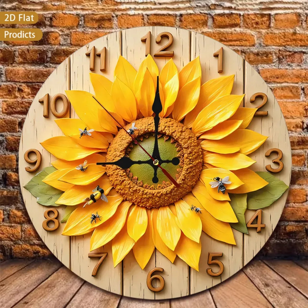 XMSJ 12 Inch Sunflower Bees Wall Clock Silent Decor
