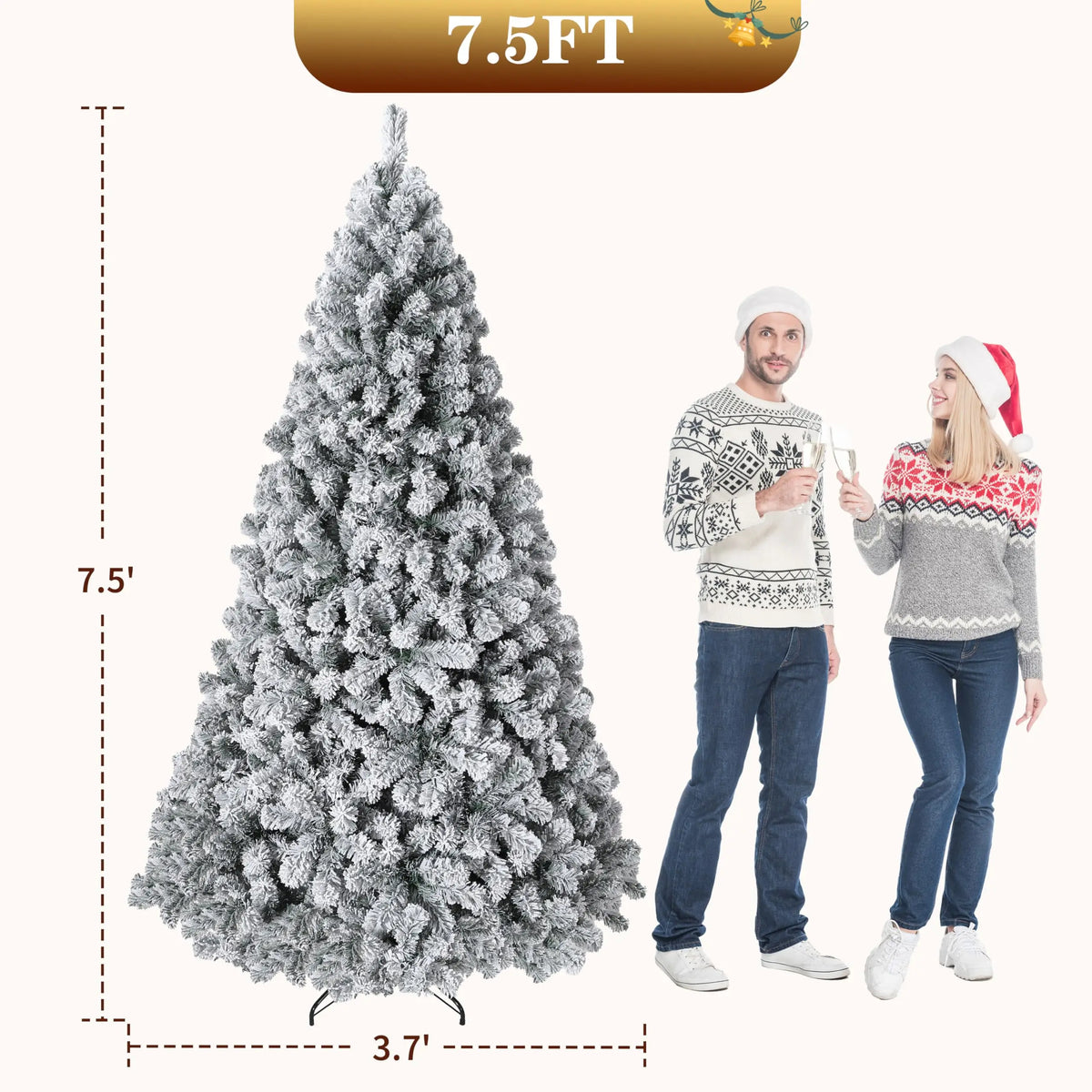 Flocked Prelit Christmas Tree With LED Lights And Metal Stand