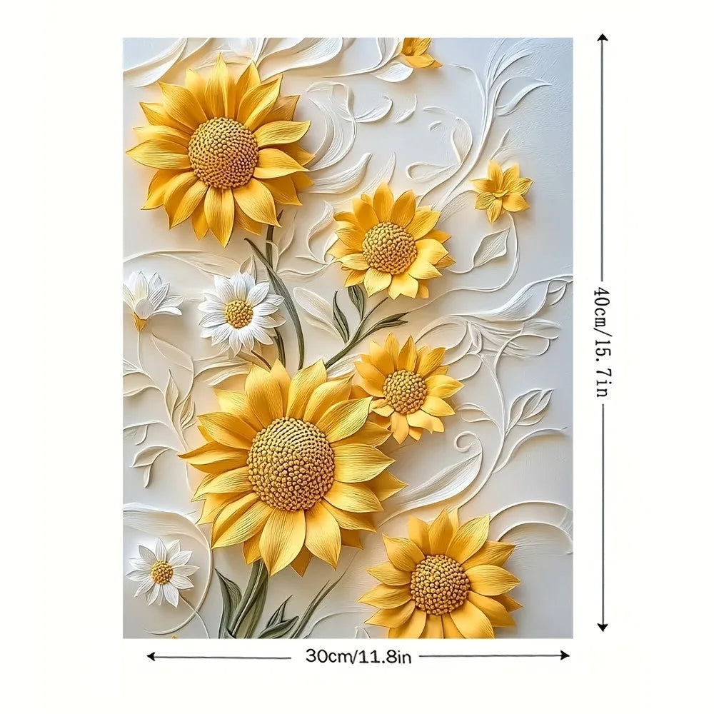 Sunflower Canvas Art With Wood Frame 3D Relief Wall Decor