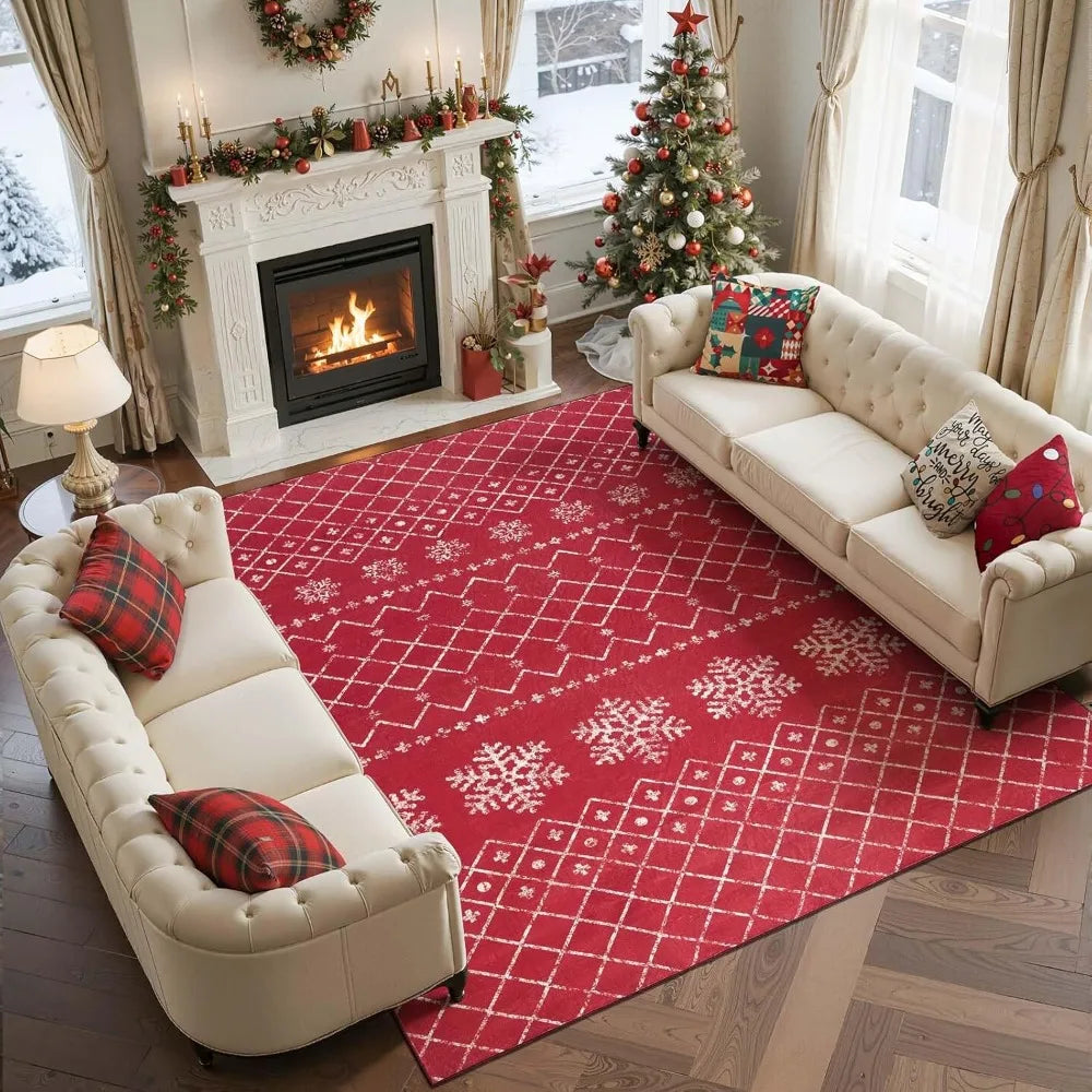 Christmas Geometric Rug Washable Non Slip Living Room Bedroom