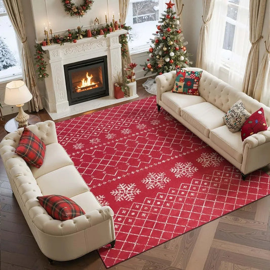 Christmas Geometric Rug Washable Non Slip Living Room Bedroom