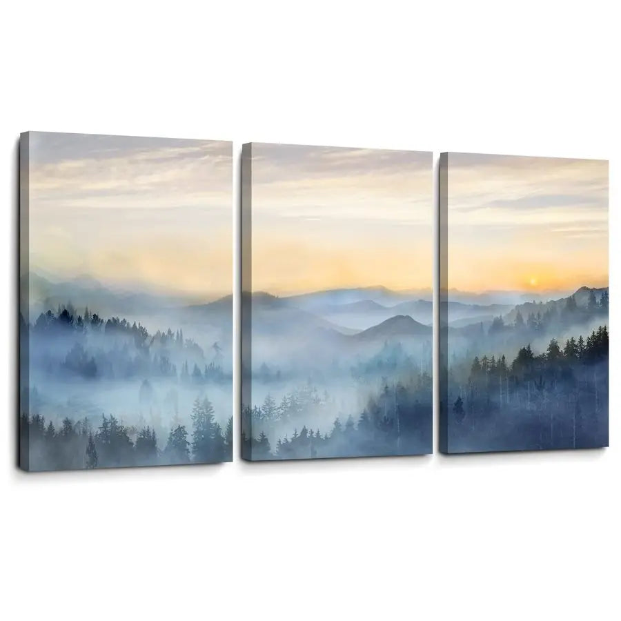 Sunrise Misty Forest Three Panel Wall Art