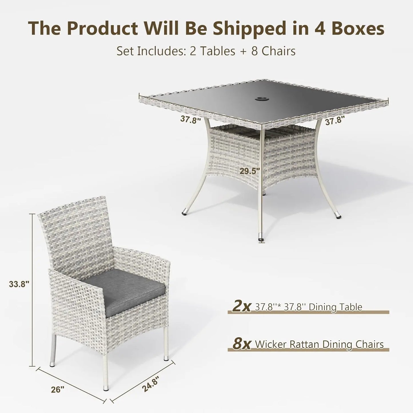 Outdoor Dining Set With Tempered Glass Table And Cushioned Chairs