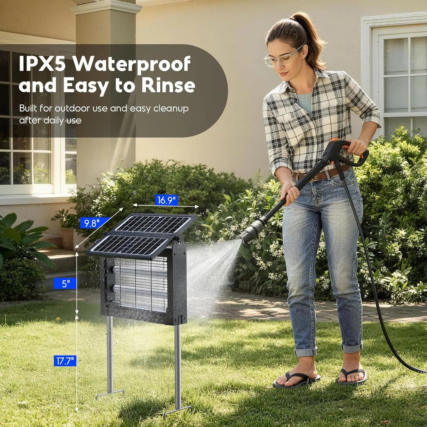 Solar Bug Zapper Outdoor 4500V Mosquito Trap USB Charging IPX5