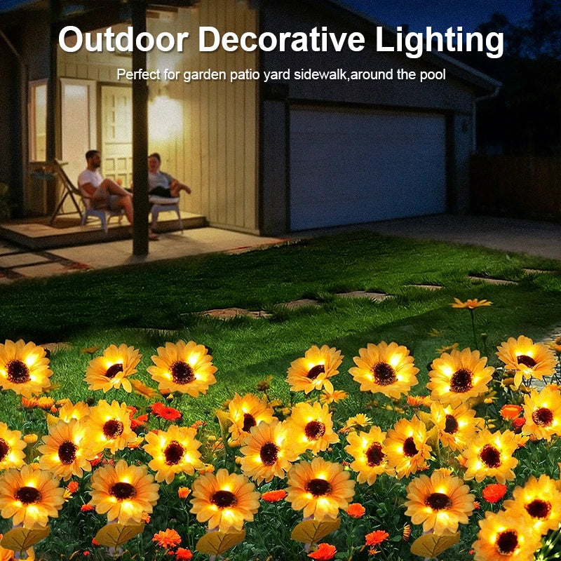 FAMCDC Solar Powered Sunflower Garden Light 3 Head Waterproof Outdoor
