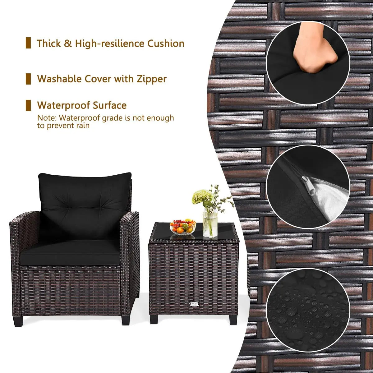 XIAOLANG Outdoor Patio Conversation Set With Washable Cushions Glass Tabletop