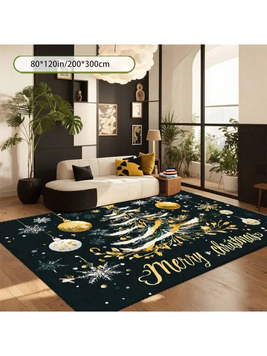 Christmas Golden Tree Pattern Area Rug For Living Room Decoration