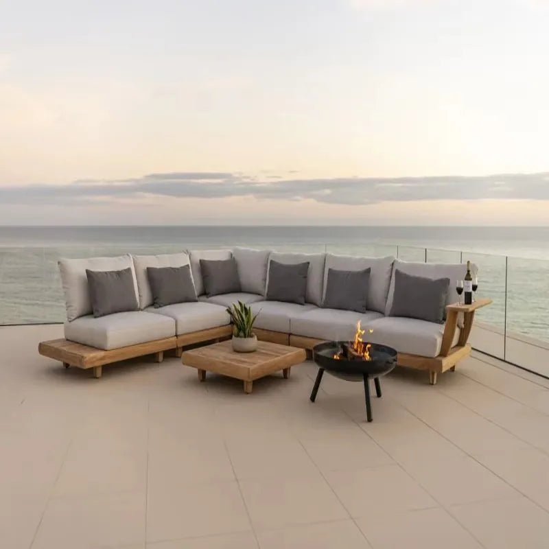 Outdoor Solid Teak Sofa Set with Waterproof Cushions for Patio