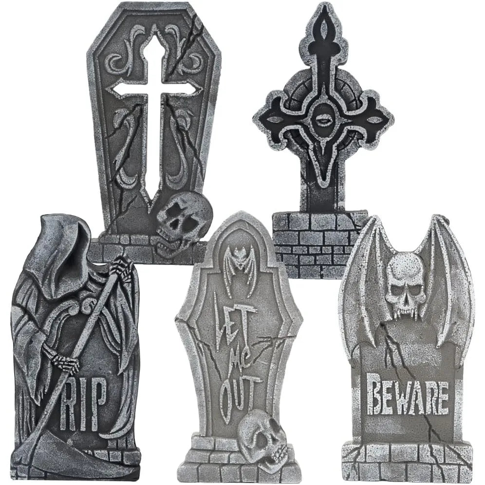 Halloween Outdoor Foam Tombstones Graveyard Headstones 5 Pack With Stakes