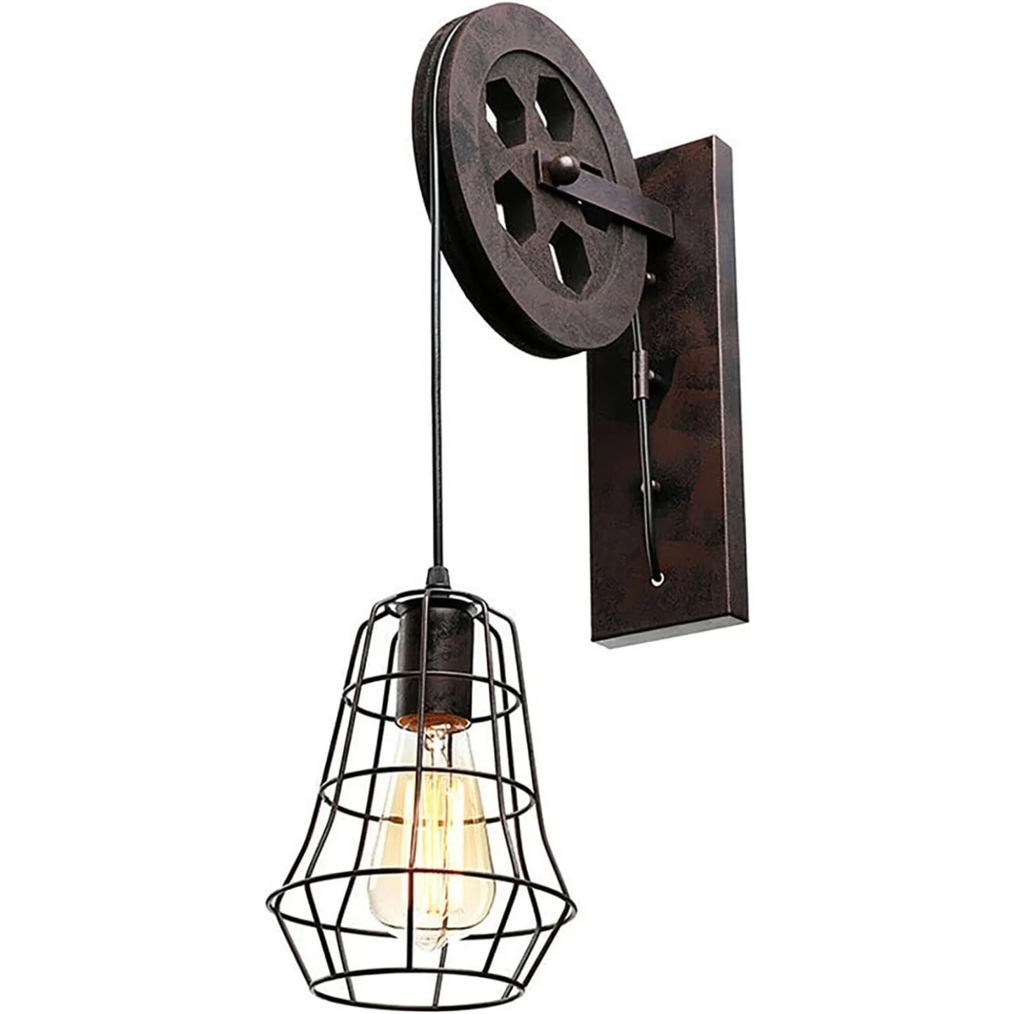 Bymaocar Industrial Wall Sconce Lights Lift Pulley Iron Cage