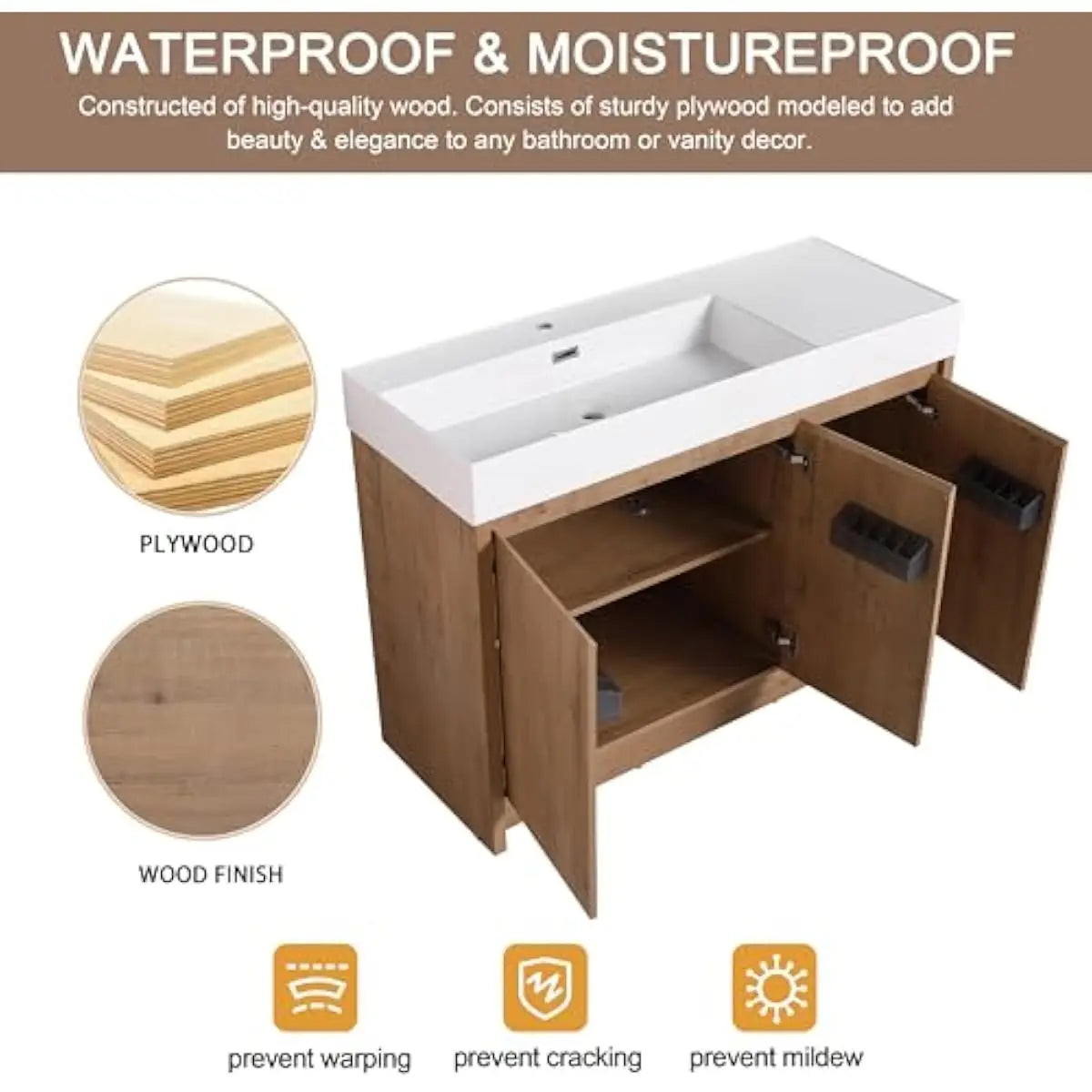 Freestanding Bathroom Vanity Cabinet With Resin Sink And Adjustable Shelves